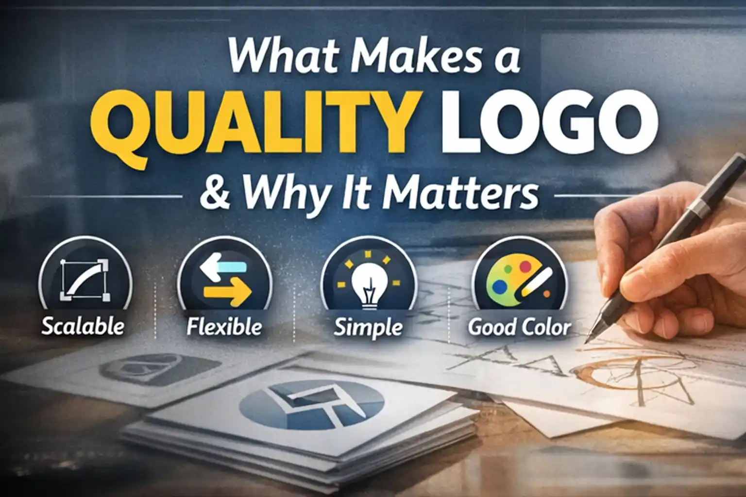 Designer reviewing professional logo concepts on a modern workspace