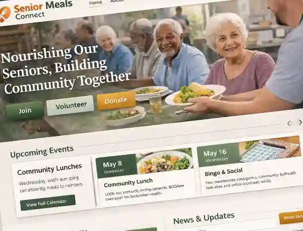 Community organization website mockup featuring event calendar, member directory, news updates, and clear calls-to-action for joining or participating